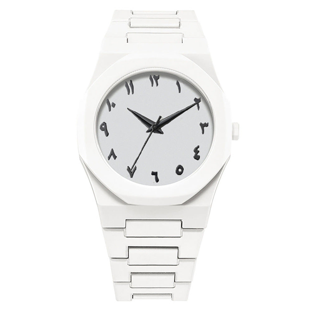 Men's Fashion Quartz Watch, Simple Black Dial, Arabic Digital Casual Drip Oil Strap for Stylish Everyday Wear