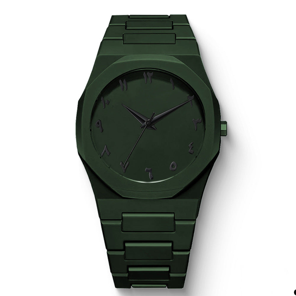 Men's Fashion Quartz Watch, Simple Black Dial, Arabic Digital Casual Drip Oil Strap for Stylish Everyday Wear