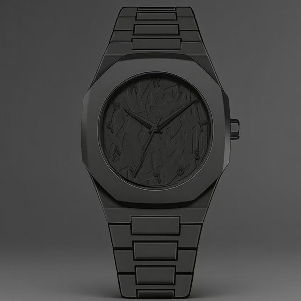 Men's Fashion Quartz Watch, Simple Black Dial, Arabic Digital Casual Drip Oil Strap for Stylish Everyday Wear