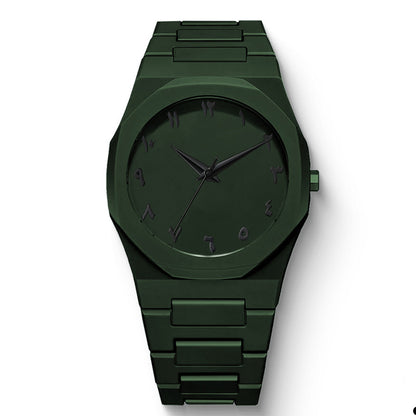 Men's Fashion Quartz Watch, Simple Black Dial, Arabic Digital Casual Drip Oil Strap for Stylish Everyday Wear