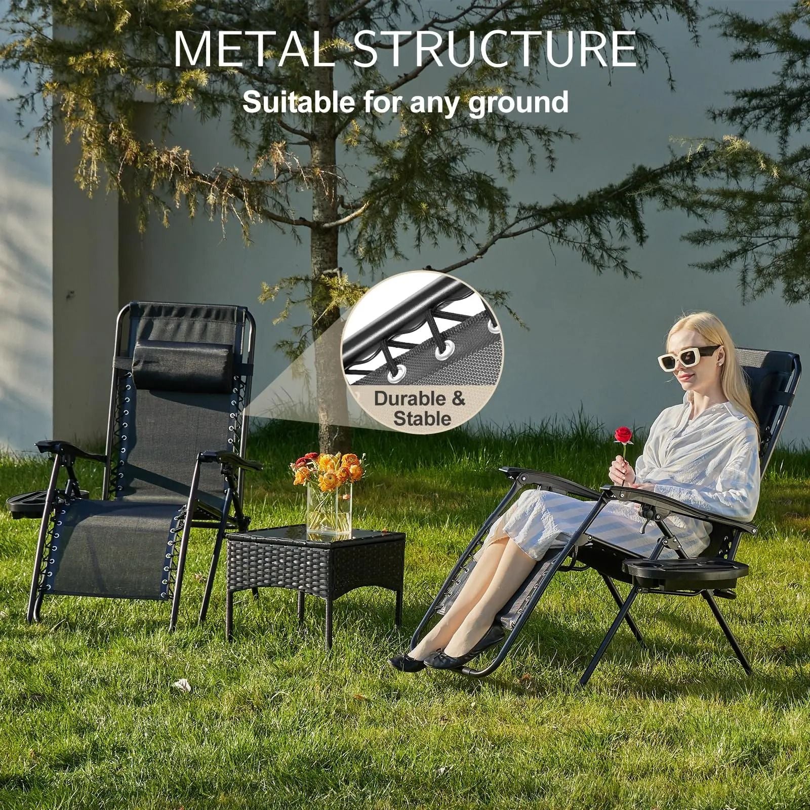 JHK Zero Gravity Recliner Chair Set Of 2 With Adjustable Pillow And Cup Holder For Patio Camping An 1