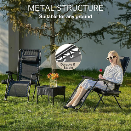 JHK Zero Gravity Recliner Chair Set Of 2 With Adjustable Pillow And Cup Holder For Patio Camping An 1