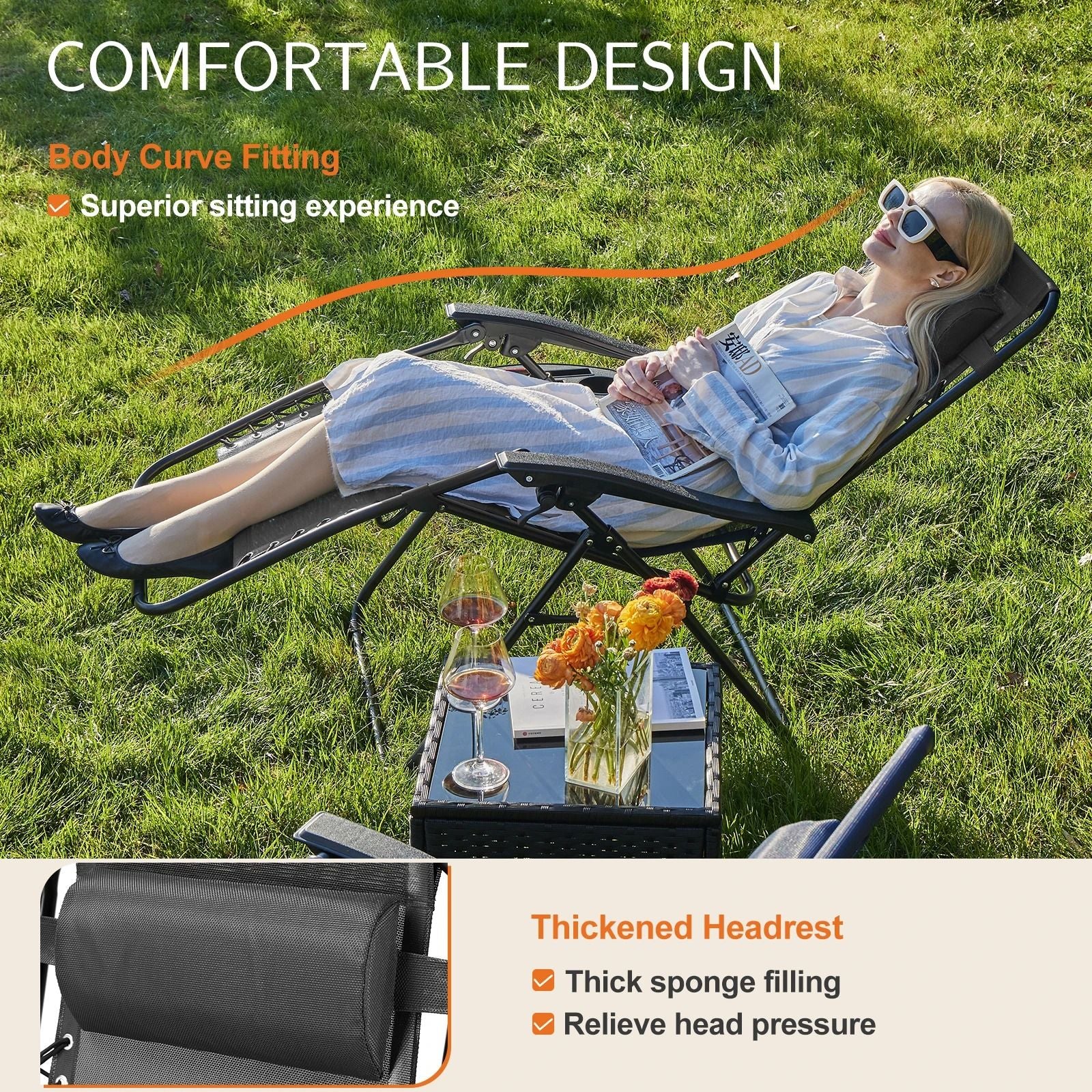 JHK Zero Gravity Recliner Chair Set Of 2 With Adjustable Pillow And Cup Holder For Patio Camping An 2