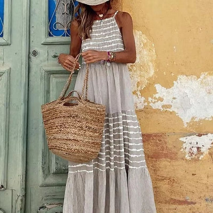 BreezyBoho Striped Maxi Dress  Sleeveless Summer Streetwear For Women 1