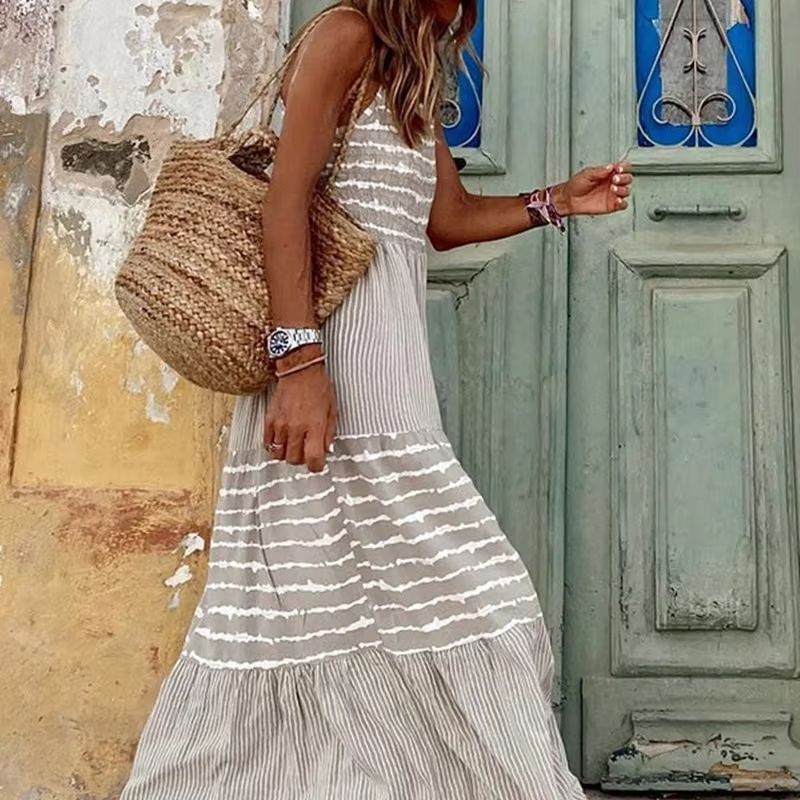 BreezyBoho Striped Maxi Dress  Sleeveless Summer Streetwear For Women 2