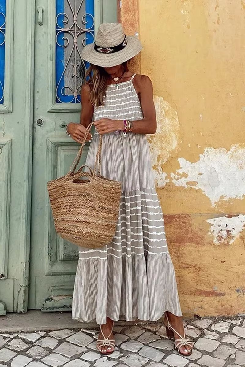 BreezyBoho Striped Maxi Dress  Sleeveless Summer Streetwear For Women 3