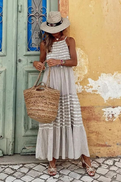 BreezyBoho Striped Maxi Dress  Sleeveless Summer Streetwear For Women 3