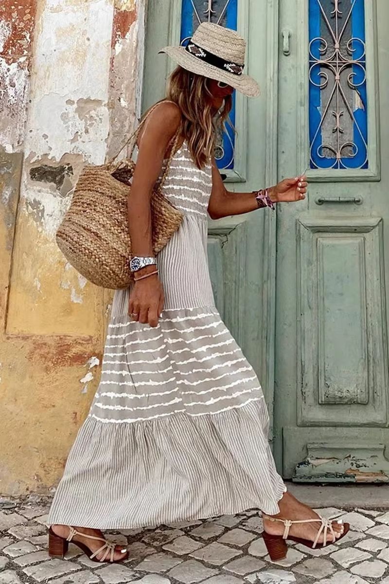BreezyBoho Striped Maxi Dress  Sleeveless Summer Streetwear For Women 5