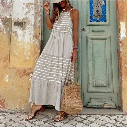 BreezyBoho Striped Maxi Dress  Sleeveless Summer Streetwear For Women 6