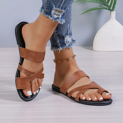 Women Summer Flat Sandals With Square Toe And Crisscross Strap Design For Beach And Daily Casual We 12