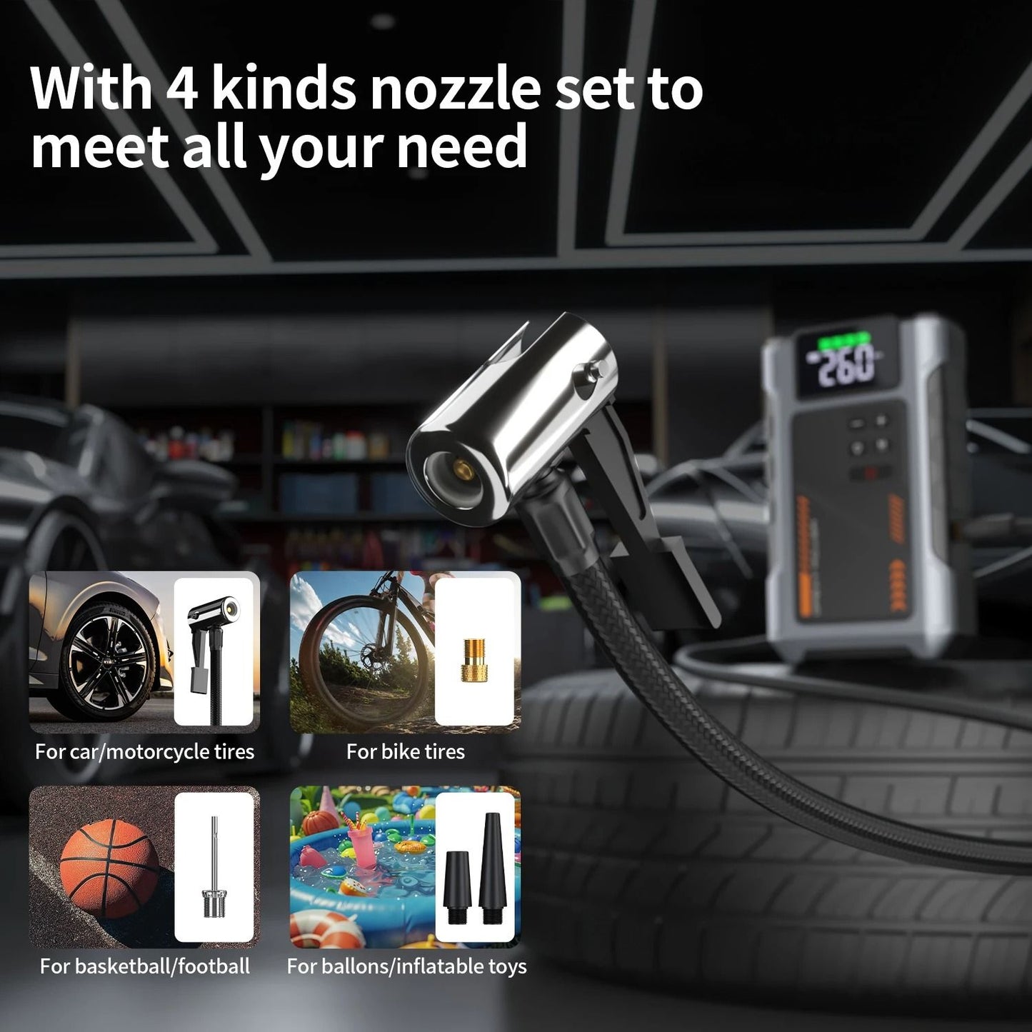 Portable Car Jump Starter With Air Compressor And 3000A Peak Battery Pack For Gas And Diesel Engine 3