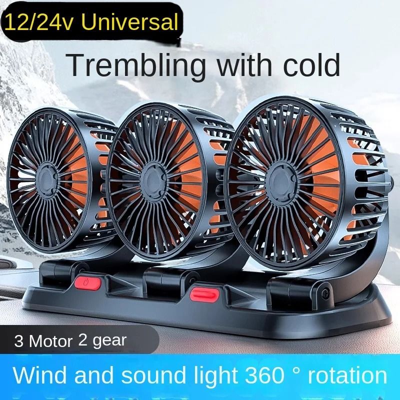 3 Head Adjustable Car and Desk Fan with USB or 12V 24V Power and Silent Dual Speed Design for Home and Vehicle Use