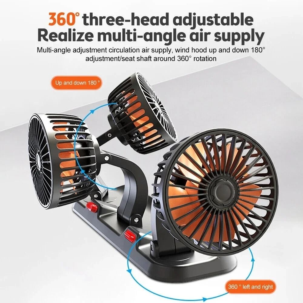 3 Head Adjustable Car And Desk Fan With USB Or 12V 24V Power And Silent Dual Speed Design For Home  1