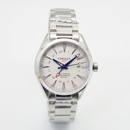 GMT Automatic Watch for Man, Sapphire Crystal, Luminous Hands, Waterproof Stainless Steel Mechanical Watch
