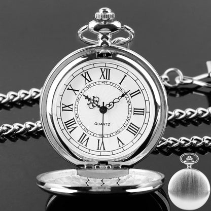 Vintage Luxury Silver Pendant Pocket FOB Watch, Modern Roman Number Clock, Unisex Necklace Chain, Ideal Gift for Men