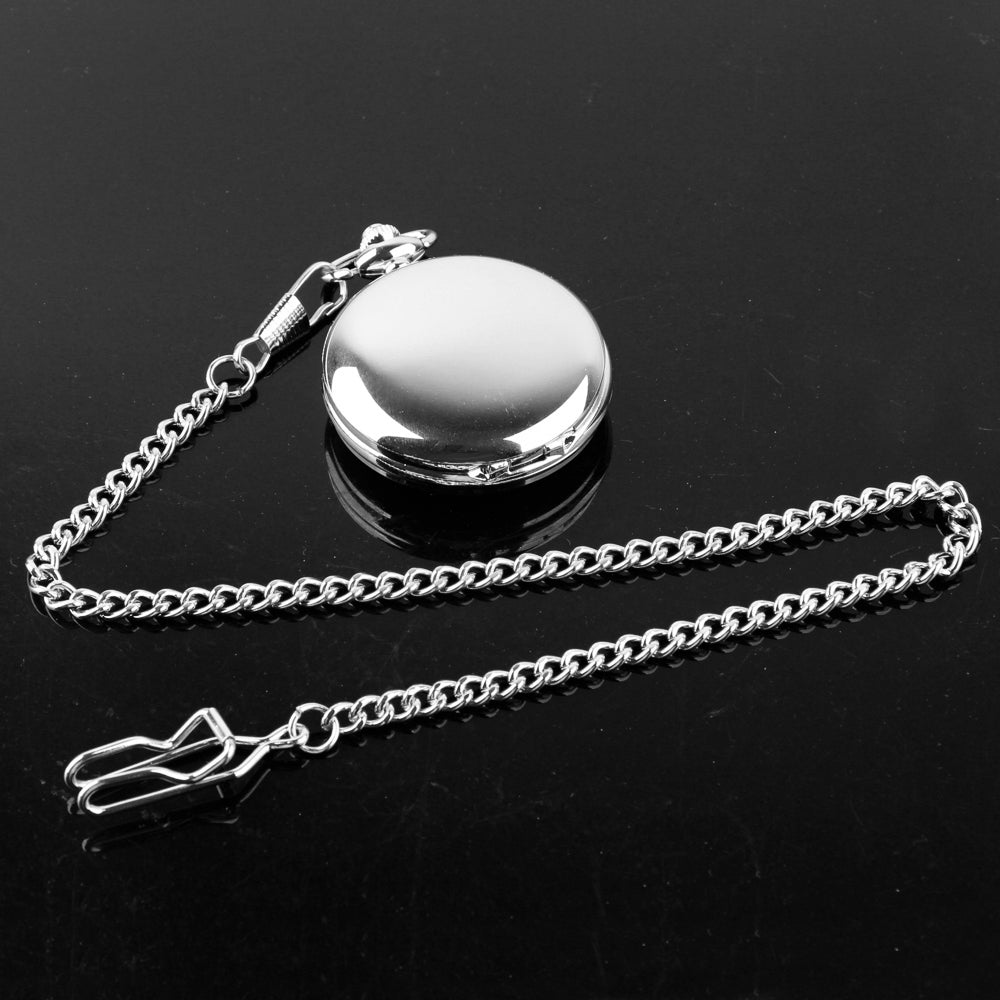 Vintage Luxury Silver Pendant Pocket FOB Watch, Modern Roman Number Clock, Unisex Necklace Chain, Ideal Gift for Men