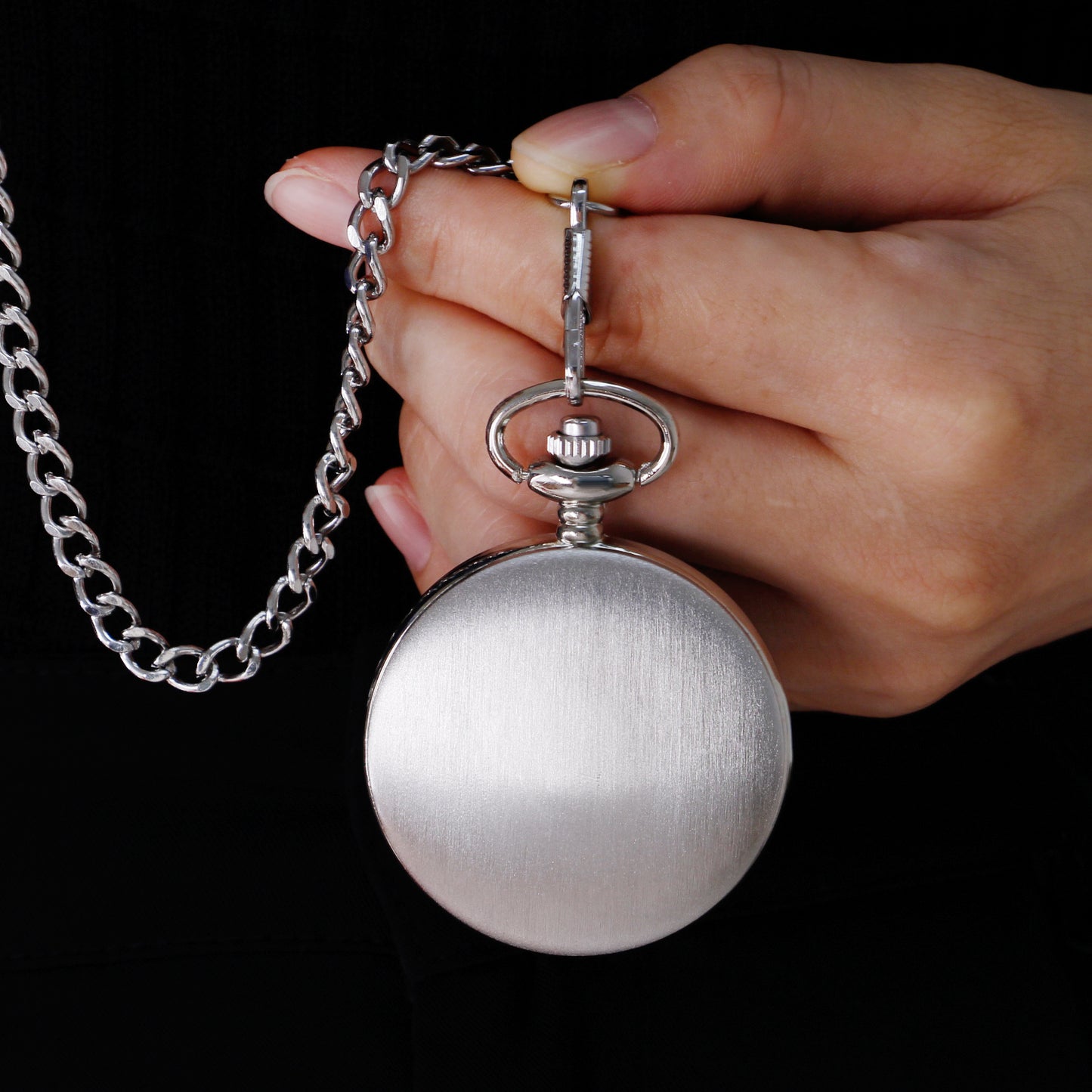 Vintage Luxury Silver Pendant Pocket FOB Watch, Modern Roman Number Clock, Unisex Necklace Chain, Ideal Gift for Men