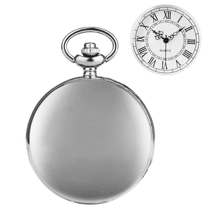 Vintage Luxury Silver Pendant Pocket FOB Watch, Modern Roman Number Clock, Unisex Necklace Chain, Ideal Gift for Men