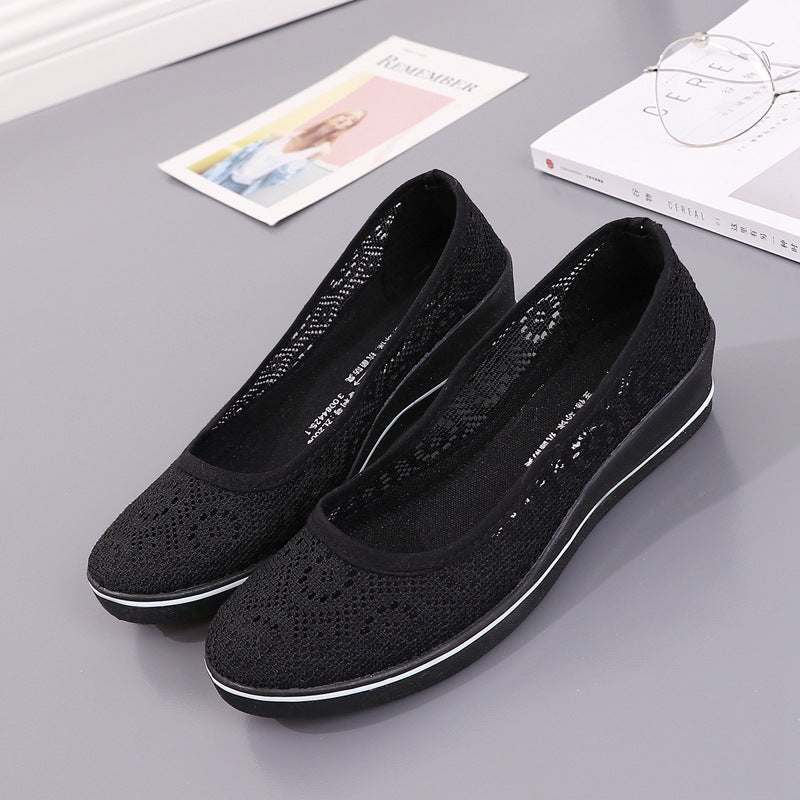 Lace Hollow Breathable Little White Flat Shoes Mid Wedge Heel Womens Summer Beauty Shoes Size SlipO 1