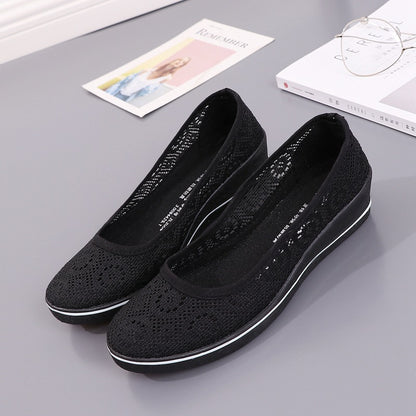 Lace Hollow Breathable Little White Flat Shoes Mid Wedge Heel Womens Summer Beauty Shoes Size SlipO 1