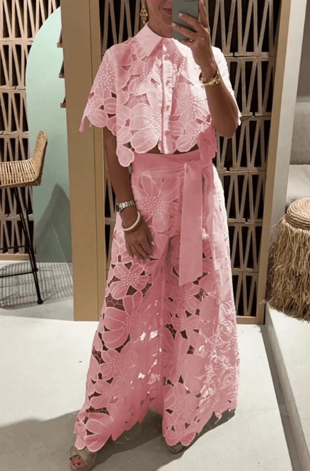 Elegant Lapel Shirt And Wide Leg Pants TwoPiece Suit For Women 3