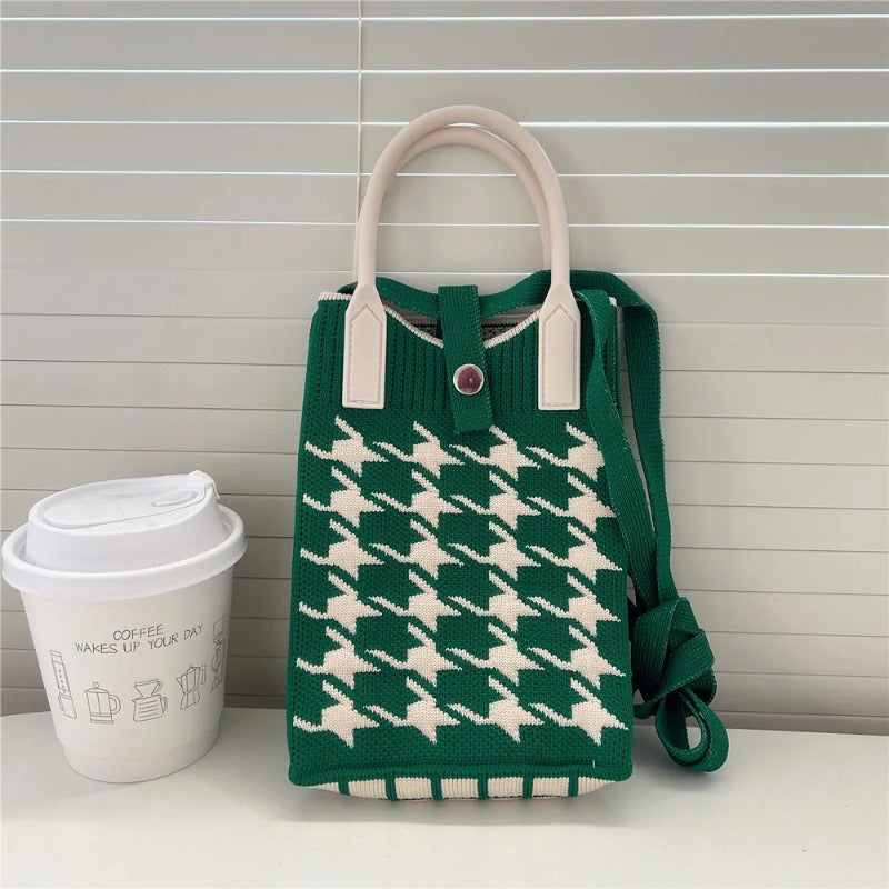 Women Korean Heart Knit Mini Square Handbag Small Shoulder Bag Girls Cute Outdoor Crossbody Purse F 3