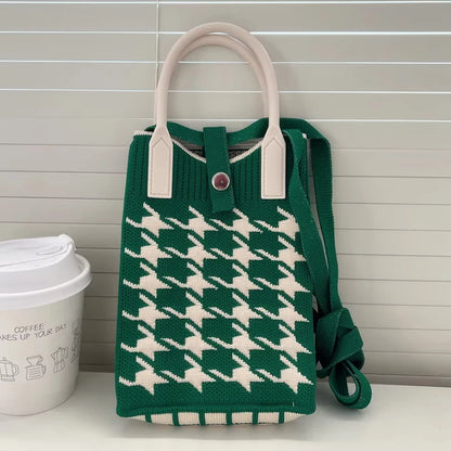 Women Korean Heart Knit Mini Square Handbag Small Shoulder Bag Girls Cute Outdoor Crossbody Purse F 8