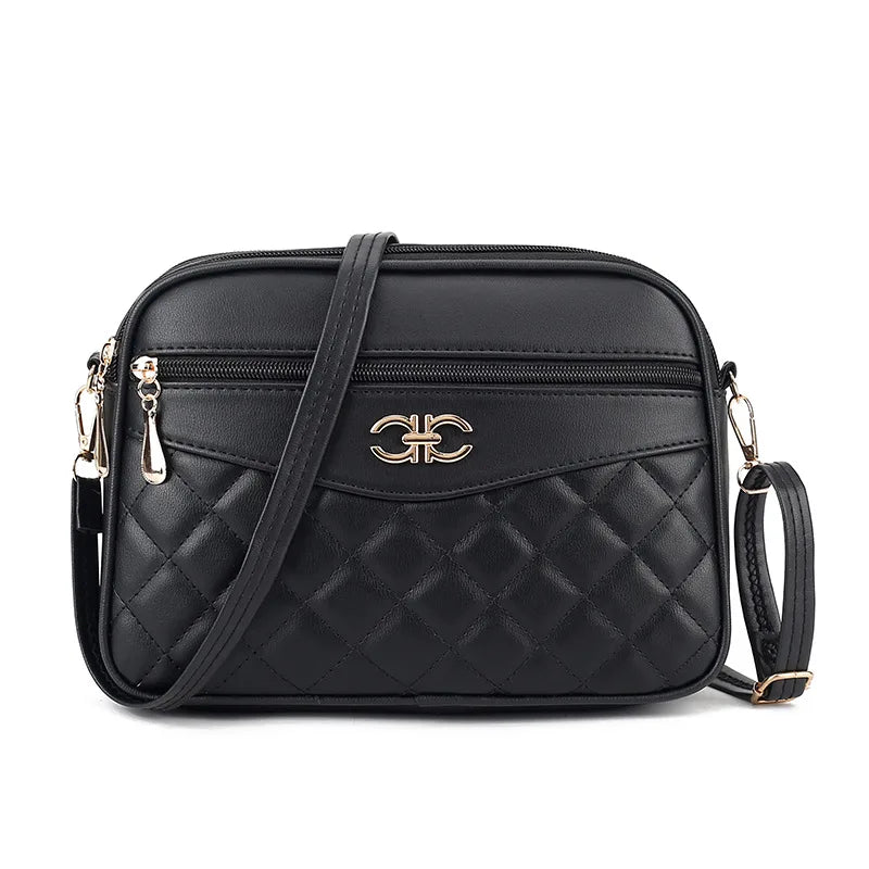 High Capacity Fashion Lingge Crossbody Shoulder Bag, Four Layer Handbag for Middle Aged Women, Camera Square Purse