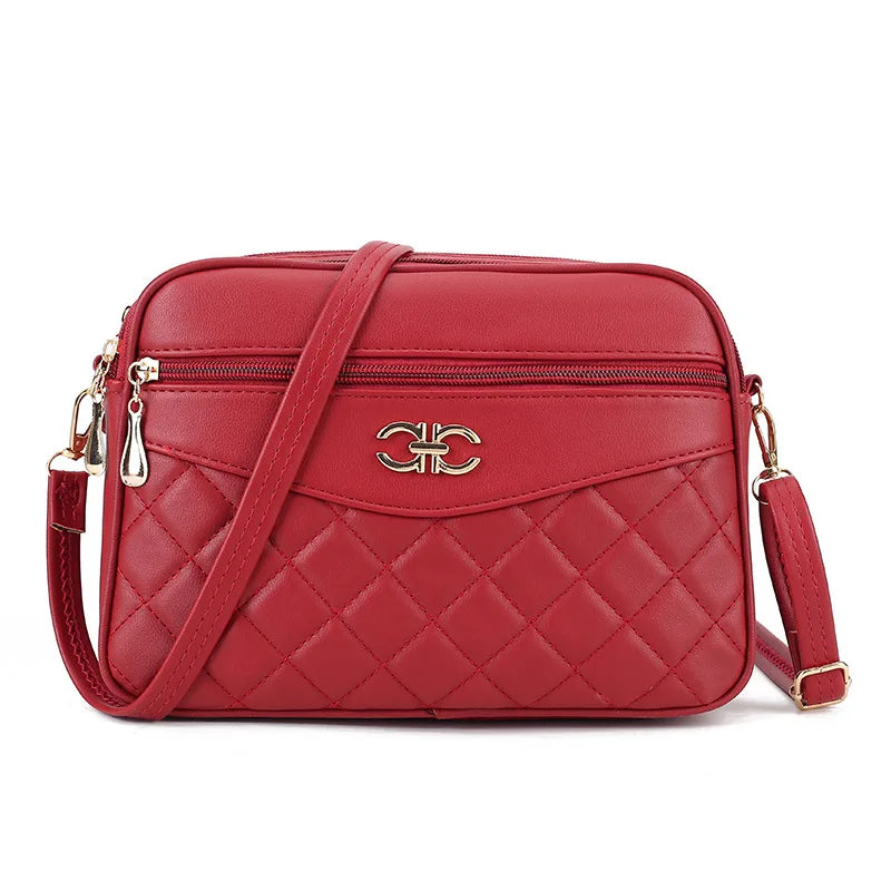 High Capacity Fashion Lingge Crossbody Shoulder Bag, Four Layer Handbag for Middle Aged Women, Camera Square Purse