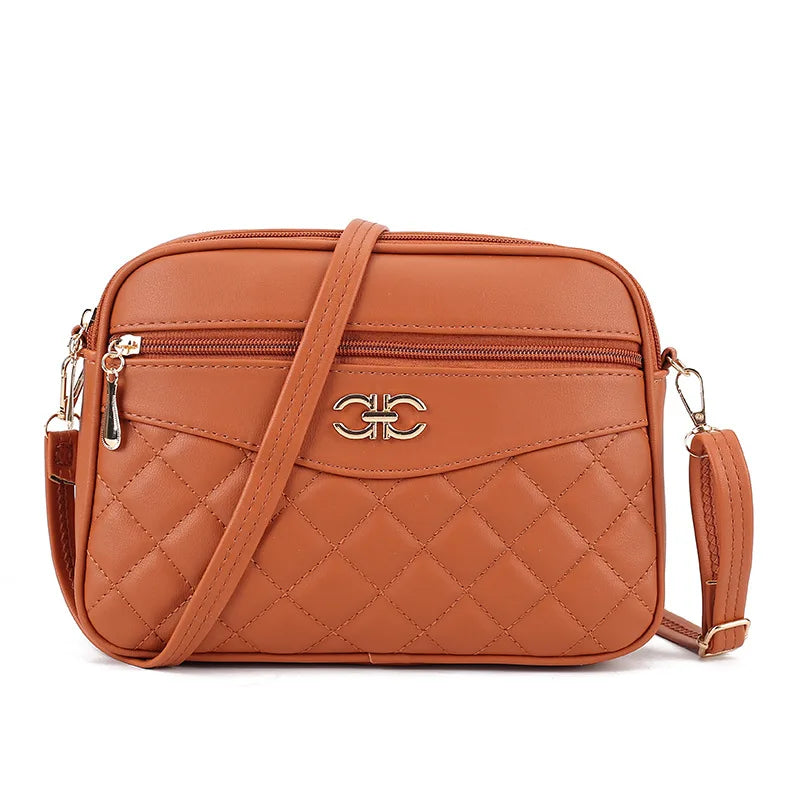 High Capacity Fashion Lingge Crossbody Shoulder Bag, Four Layer Handbag for Middle Aged Women, Camera Square Purse