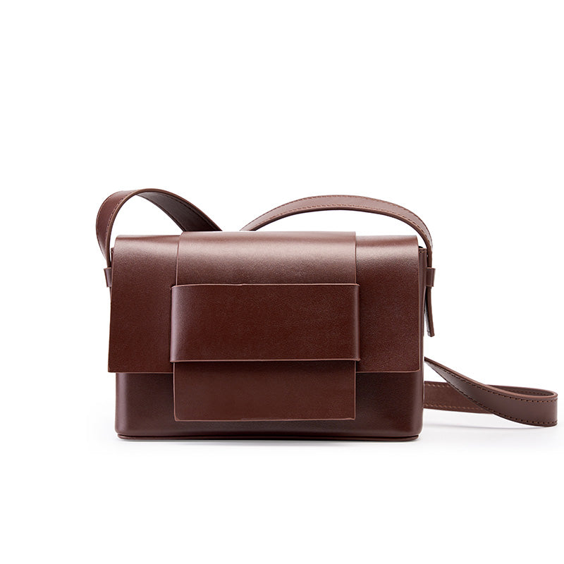 Fashionable Soft Leather Woven Crossbody Bag, Tofu Cowhide Shoulder Bag, Small Square Niche Design Purse