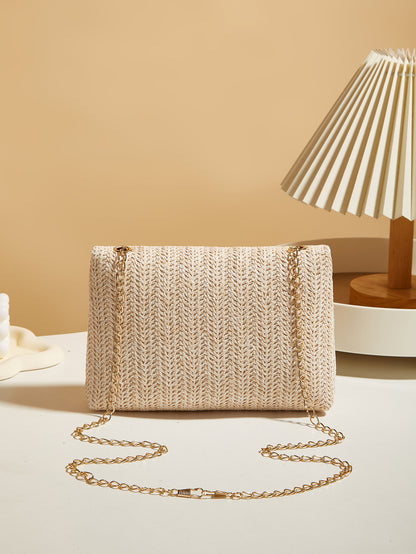 Korean Version Fashion Crossbody Bag, Trendy Grass Woven Handbag for Women, Small Lock Closure Square Purse