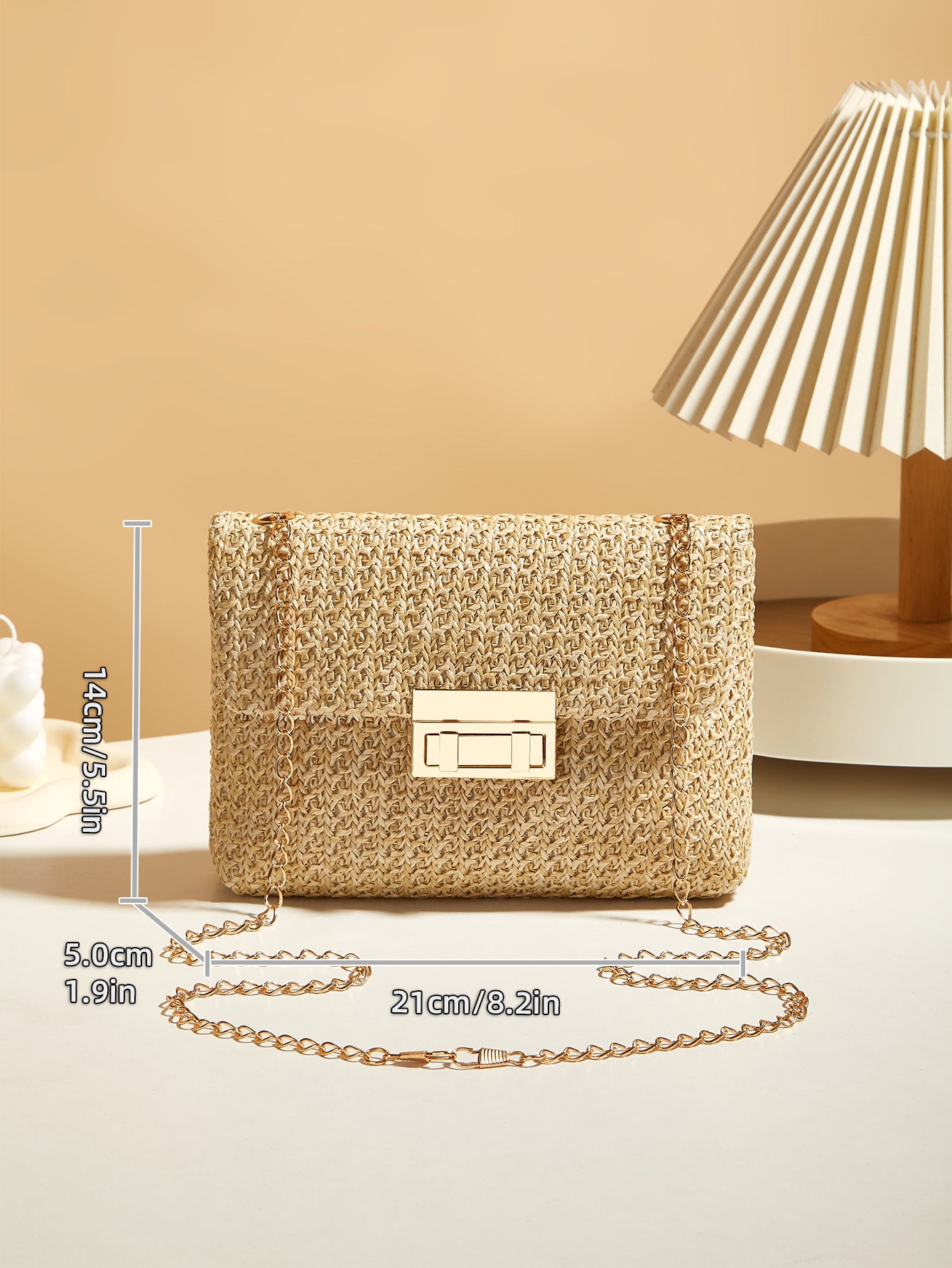 Korean Version Fashion Crossbody Bag, Trendy Grass Woven Handbag for Women, Small Lock Closure Square Purse