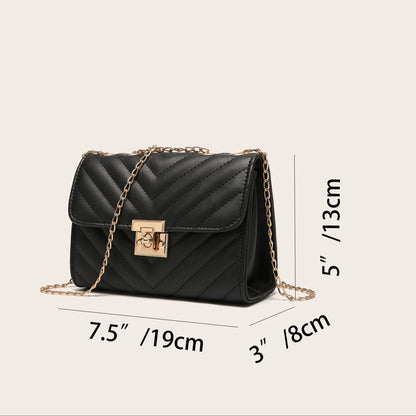 Lingge Chain Small Square Bag for Women, Stylish Lock Buckle Crossbody, Textured Shoulder Handbag for Casual Outfits