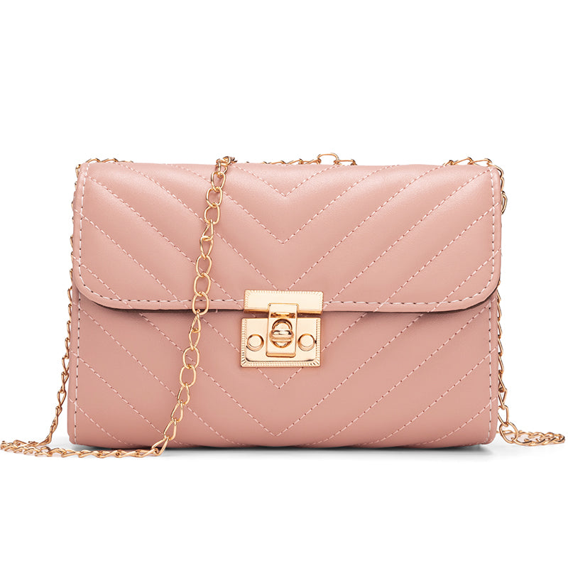 Lingge Chain Small Square Bag for Women, Stylish Lock Buckle Crossbody, Textured Shoulder Handbag for Casual Outfits