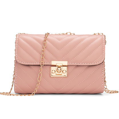Lingge Chain Small Square Bag for Women, Stylish Lock Buckle Crossbody, Textured Shoulder Handbag for Casual Outfits