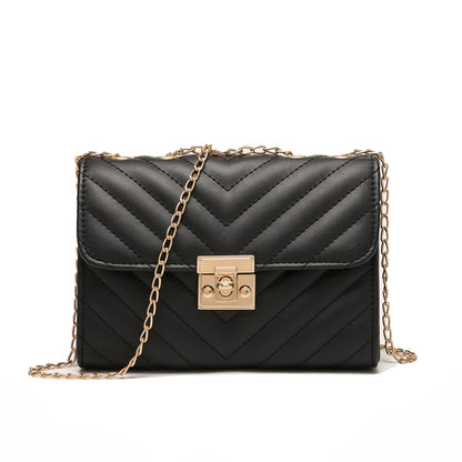 Lingge Chain Small Square Bag for Women, Stylish Lock Buckle Crossbody, Textured Shoulder Handbag for Casual Outfits