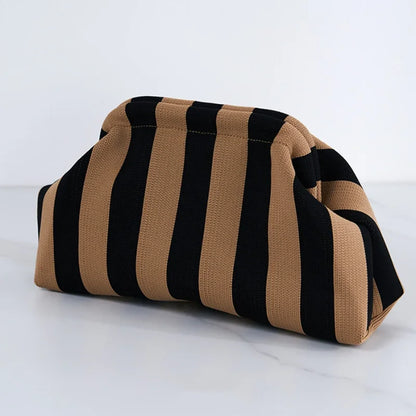 Contrast Crochet Handbag, Women Knit Stripe Purse, Summer Beach Clutch, Colorblock Dumpling Bag for Travel and Casual