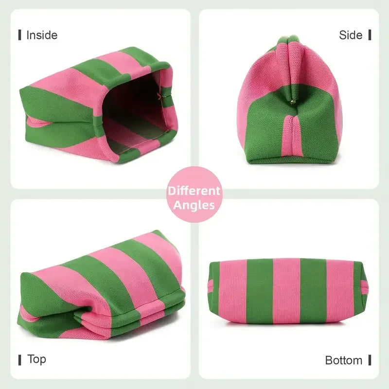 Contrast Crochet Handbag, Women Knit Stripe Purse, Summer Beach Clutch, Colorblock Dumpling Bag for Travel and Casual
