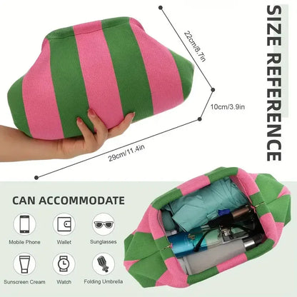 Contrast Crochet Handbag, Women Knit Stripe Purse, Summer Beach Clutch, Colorblock Dumpling Bag for Travel and Casual
