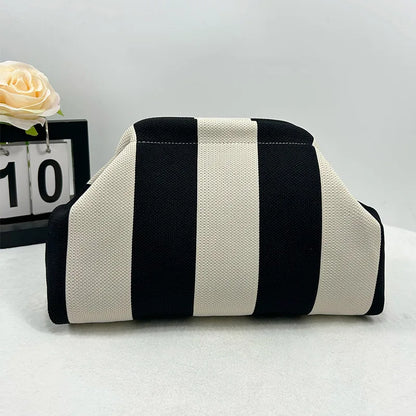 Contrast Crochet Handbag, Women Knit Stripe Purse, Summer Beach Clutch, Colorblock Dumpling Bag for Travel and Casual