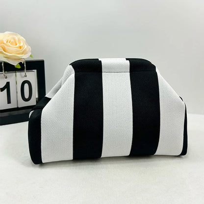 Contrast Crochet Handbag, Women Knit Stripe Purse, Summer Beach Clutch, Colorblock Dumpling Bag for Travel and Casual