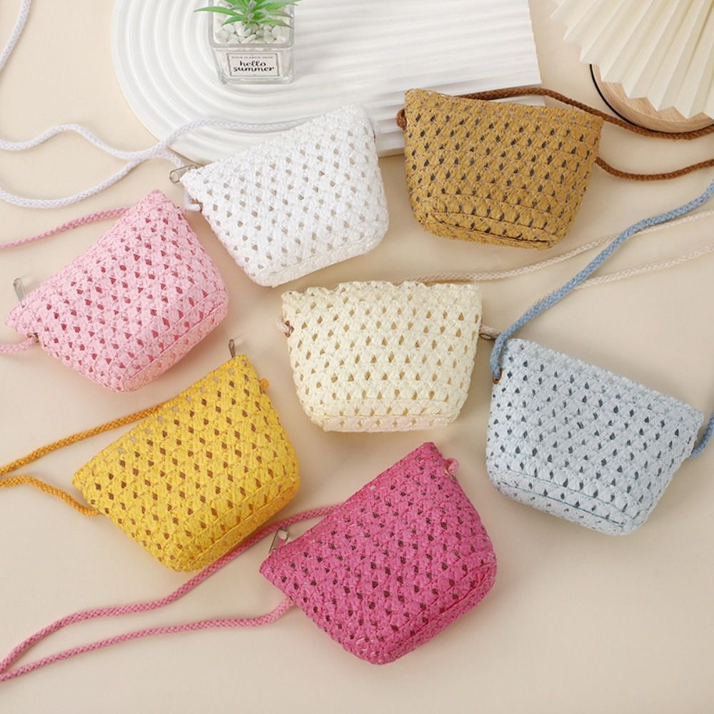 Mini Straw Bag for Summer, Hollow Handwoven Crossbody Bag, Shoulder Handbag, Kid Beach Purse, Wallet for Women and Girls