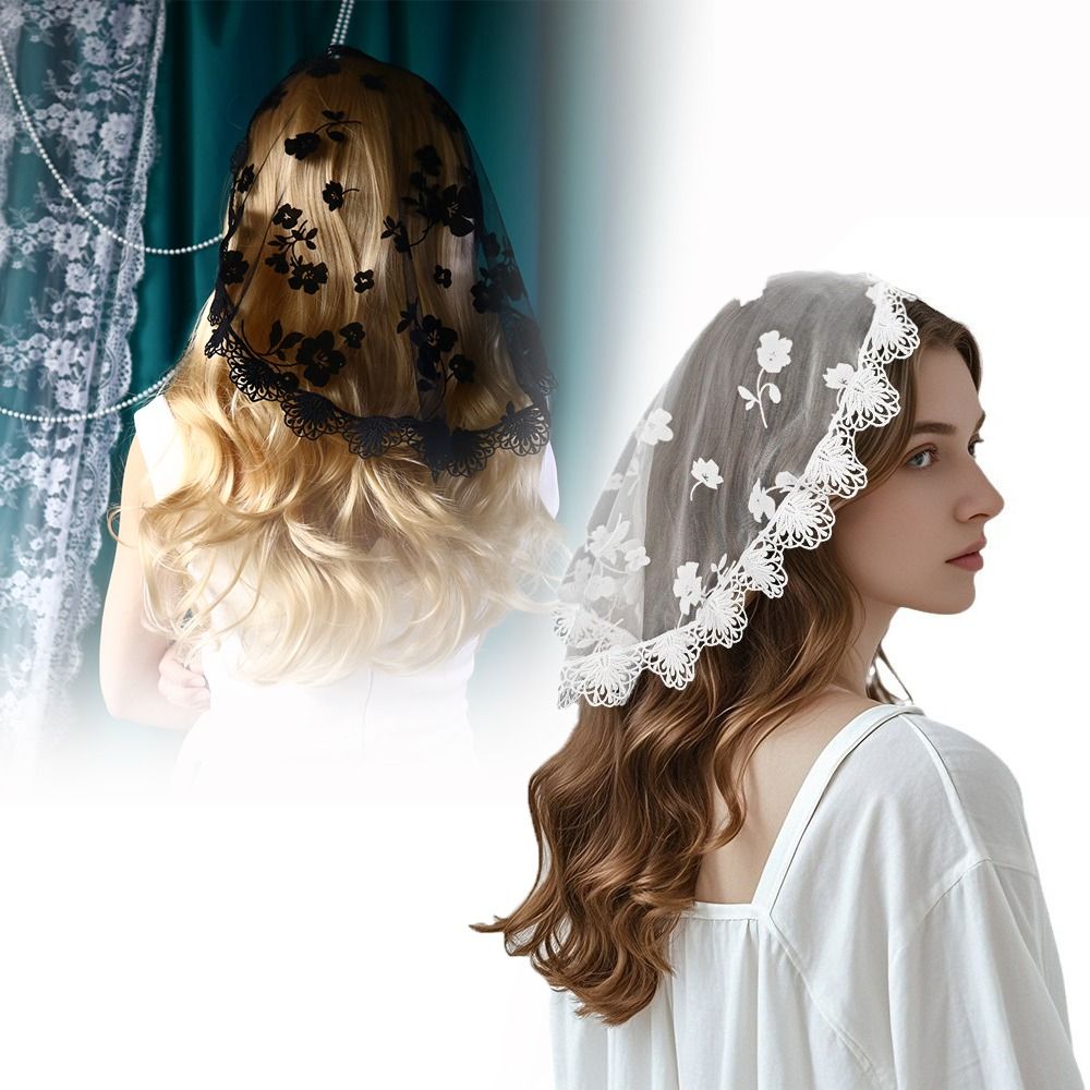 Fashion Elegant Lace Flower HeadCovering, Ethnic Trendy HeadScarf & Church Hair Veil for Women Wedding, Party Evening