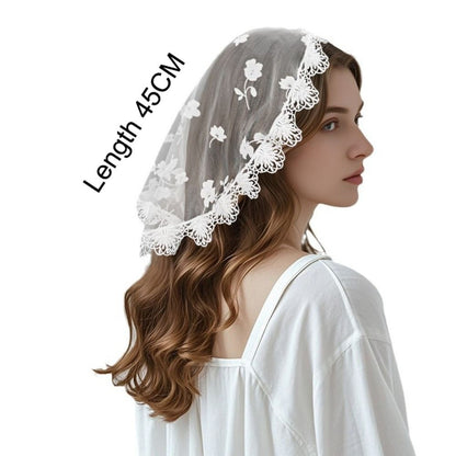 Fashion Elegant Lace Flower HeadCovering, Ethnic Trendy HeadScarf & Church Hair Veil for Women Wedding, Party Evening