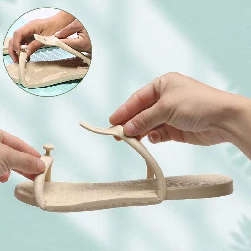 Adults Portable Trip Travel Sandals Women's Folding Slippers, Beach Non slip EVA Shoes, Couples Indoor Soft Slides