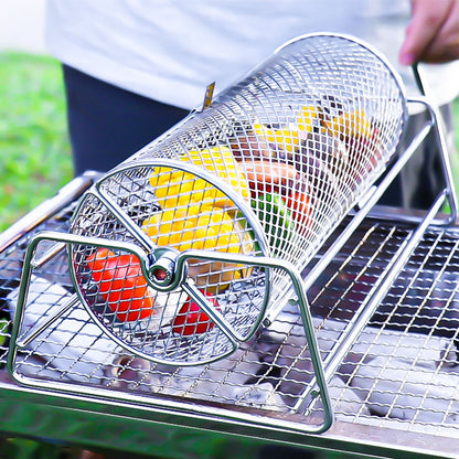 Heavy-Duty Stainless Steel Rotating Grill Basket, Perfect for Rotisserie-Style Roasting and Grilling