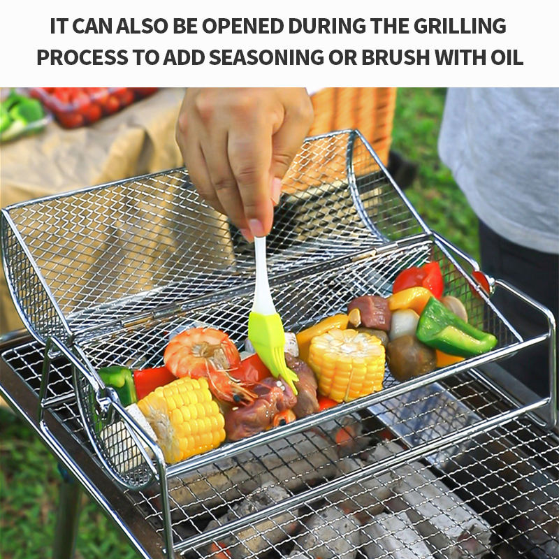Heavy-Duty Stainless Steel Rotating Grill Basket, Perfect for Rotisserie-Style Roasting and Grilling