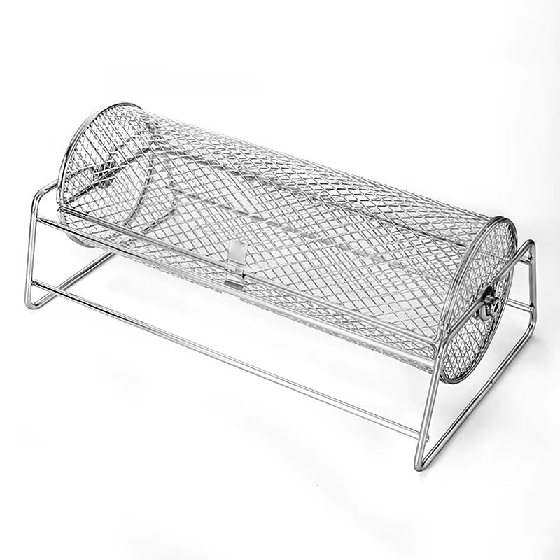 Heavy-Duty Stainless Steel Rotating Grill Basket, Perfect for Rotisserie-Style Roasting and Grilling