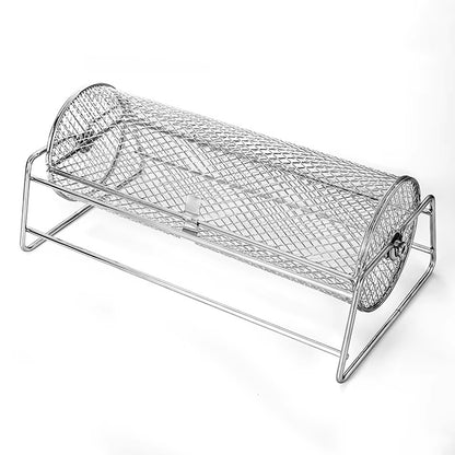 Heavy-Duty Stainless Steel Rotating Grill Basket, Perfect for Rotisserie-Style Roasting and Grilling